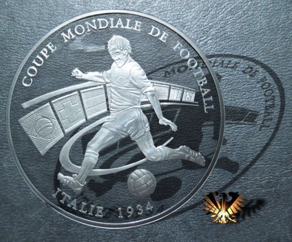 Silbermünze, Gedenk- Münze an die II. Fußball Weltmeisterschaft in Italien. Gewinner des FIFA-World-Cup 1934 war Italien.