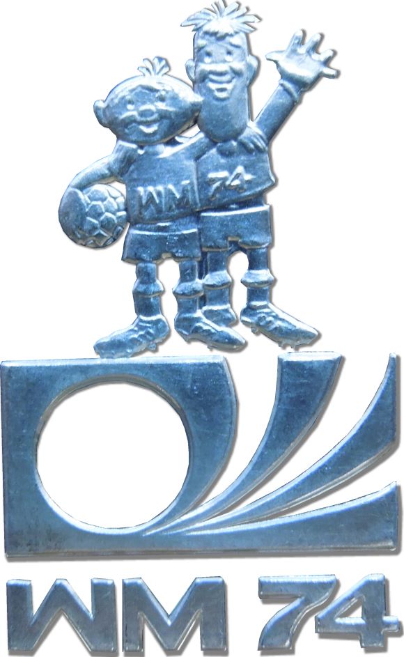 Maskottchen aus der zehnten Fußball Weltmeisterschaft in Deutschland, Gewinner 1974. Deutsche Elf mit Franz Beckenbauer.