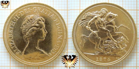 Goldmünze England Sovereign 1974 - ELIZABETH . II . DEI . GRATIA . REGINA . F: D: