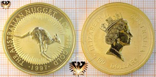 Bullionmünze: AUS, 100 Dollars, 1997, Australian Nugget, Kangaroo, 1oz