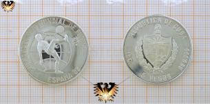 5 Pesos Münze 1981, Kuba, España 82, Fallrückzieher, Ley 0.999