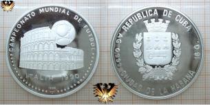 CAMPEONATO MUNDIAL DE FUTBOL, Italia 1990, 5 Pesos, 16 G. Fußballmünze, Kolosseum  