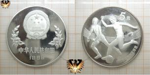 5 Yuan, Silbermünze, Ballbesitz, Fußball-Weltmeisterschaft 1986 Mexiko, 925 Silber, China