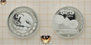 Azteca Ball, 25 Pesos, Fußball-Weltmeisterschaft, Silbermünze, Mexico  Vorschaubild
