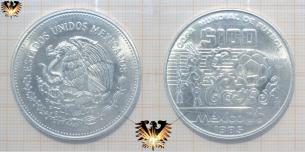 $ 100 Pesos, Mexico 86, Silbermünze, Plata 720, Fußball-WM, Copa Mundial de Futbol.