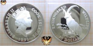 Steinbock,  50 Dollars, 1991, Cook Island, Endangered Wildlife, Silver