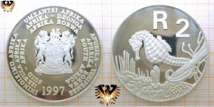 Seepferdchen, 2 Rand, 1997, Südafrika, Gefährdete Tierwelt, Silbermünze  