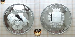 Alemania, Italia 1990, 5 Pesos, Republica de Cuba, 999, 16g Silber, Münze  