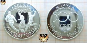 Silber, Ungarn 1988, 500 Forint, WM 1990, Fußballmünze, Pass  