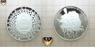 500 L, San Marino, Silber Münze, Fußball-WM, World Cup Italy, 1990  