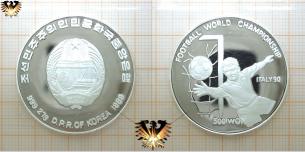 Korea 1989, 500 Won, Fußballmünze, Italy 1990, WM, Silber, 999, 21 g, Goal  