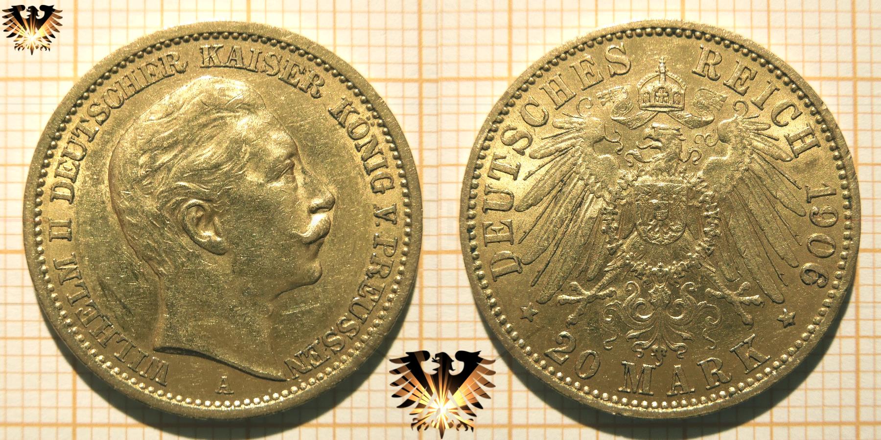 Referenzmünze 20 Goldmark Kaiserreich Goldmark aus Preussen, zur Erkennung der Echtheit von Reichsgoldmünzen.