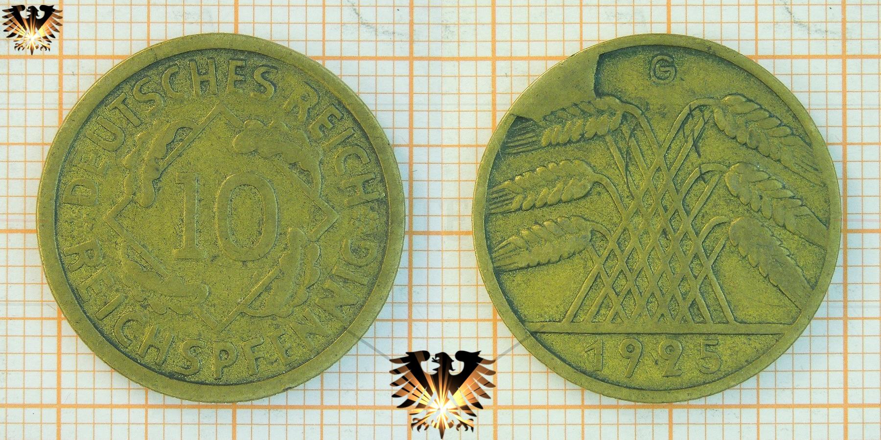 Randfehler auf einem 10 Reichspfennig Stück aus der Weimarer Republik.