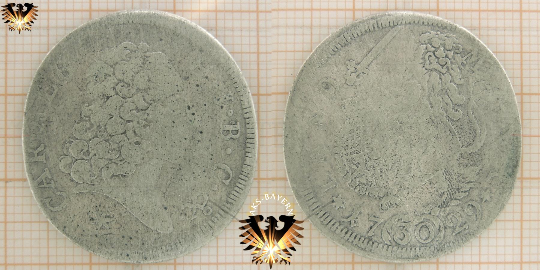 Das Bild zweigt den Unterschied aus 2 Jahrgängen der gleichen Münze. 30 Kreuzer aus Bayern, 1729 und 1731.