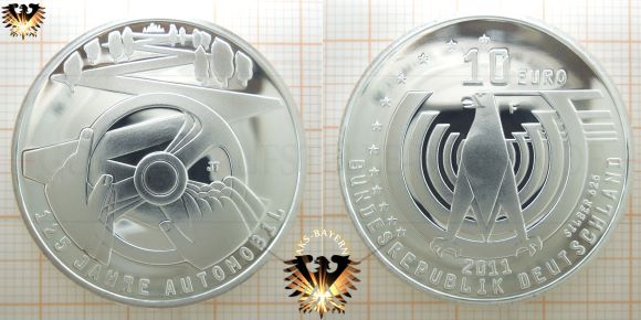 10 € Bundesrepublik Deutschland, 2011 in 625 Silber. 125 Jahre Automobil.