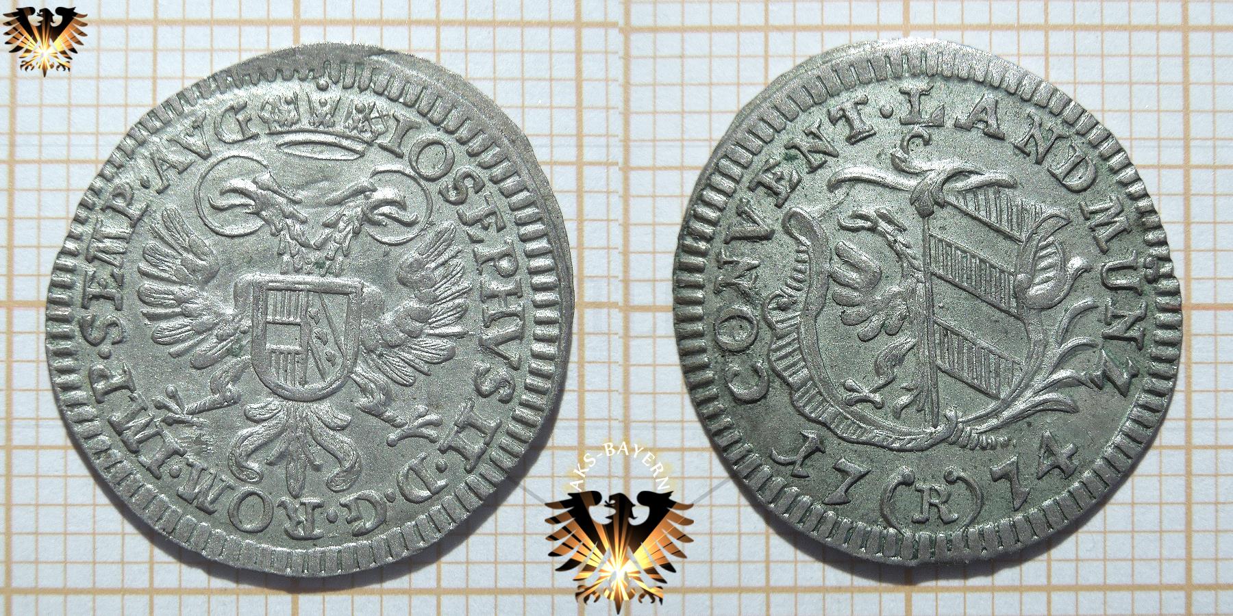 Drei verschiedene Münzen der selben Serie, zur Qualitäts- Bestimmung. 2 1/2 Kreuzer Nürnberg 1774