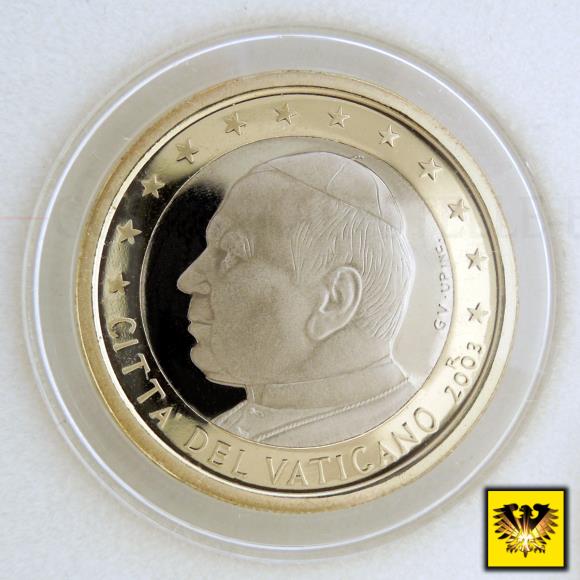 2 Euro Münze aus dem Vatikan / Vatikanstdt KMS in Spiegelglanz von 2003. Papst Johannes Paul II.