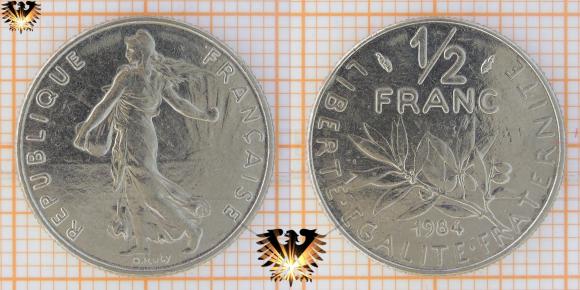 1/2 ₣, 0.5 Franc, Nominalgeld, Frankreich / France, 1984, Umlaufmünze, Fünfte Republik, Marianne - die Säerin