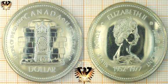 1 Dollar, Canada Dollar, 1977, Silver Jubilee Elizabeth II Jubilé Dárcent, 1952-1977 © aukauf.de 