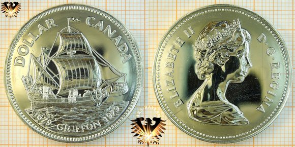 1 Dollar, Canada Dollar, 1979, Elizabeth II, Griffon Tricentenial, 1679-1979, Silver © aukauf.de 