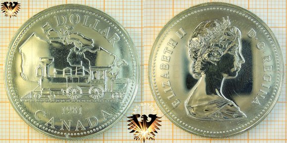 1 Dollar, Canada Dollar, 1981, Elizabeth II, Trans Canada Railway, Silver © aukauf.de 