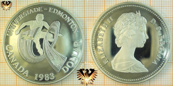 1 $, 1 Canadian Dollar, 1983, Elizabeth II, Universiade Edmonton, Silbermünze