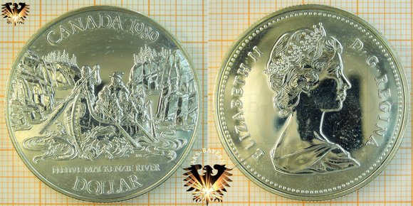 1 $, 1 Canadian Dollar, 1989, Elizabeth II, 200. Jahrestag der Expedition am Mackenzieriver / Bicentennial, Silbermünze