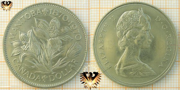 1 $, 1 Canadian Dollar, 1970, Elizabeth II, 100 Jahre Manitoba / Manitoba Centennial, 1870-1970