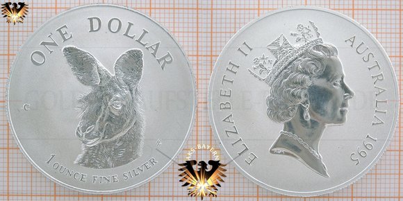 Australische Silbermünze mit Kängurukopf, EASTERN GREY KANGAROO, One Dollar 1995