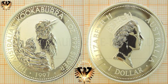 Anlagemünze: AUS, 1 Dollar 1997, Australian Kookaburra 1 Unze Feinsilbermünze, Barrenmünze, Bullionmünze