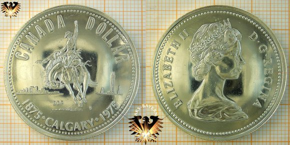 1 $, 1 Canadian Dollar, 1976, Elizabeth II, 100 Jahre Calgary, 1875-1975, Calgary Centennial, Silbermünze