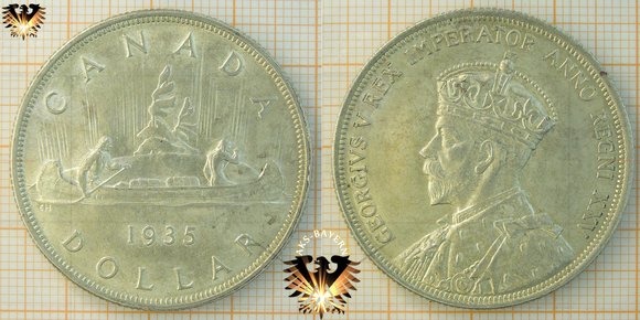1 Dollar, Canada Dollar, 1935, GEORGIVS V REX IMPERATOR ANNO REGNI xxv, Voyageur © aukauf.de 