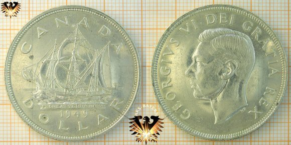 1 Dollar, Canada Dollar, 1949, GEORGIVS VI D:G:REX ET IND:IMP:. © aukauf.de 