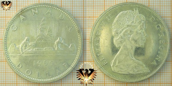 1 Dollar, Canada Dollar, 1965, Voyageur, Elizabeth II, D.G. Regina, Voyageur © aukauf.de 