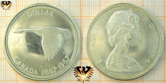 1 Dollar, Canada Dollar, 1967, Elizabeth II, D.G. Regina, Conferderational Centennial, 1867-1967 © aukauf.de 