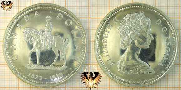 1 $, 1 Canadian Dollar, 1973, Elizabeth II, 100 Jahre Mounties in Kanada, Mountie Centennial, 1875-1975, Silbermünze
