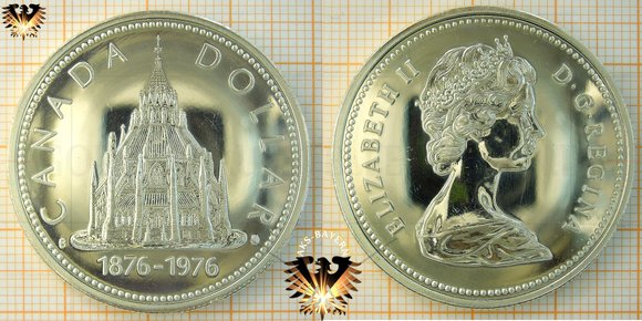1 $, 1 Canadian Dollar, 1976, Elizabeth II, 100 Jahre Parlamentsbibliothek, 1876-1976, Library of Parliament Centennial, Silbermünze