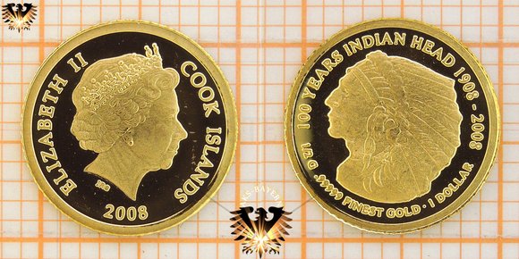 1 Dollar, Cook Islands, 2008, 100 Years Indian Head - 1908-2008