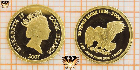 1 Dollar, Cook Islands, 2007, 20 Years Eagle - 1986 bis 2006, Goldmünze