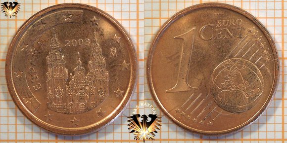 1 Euro-Cent, Spanien, 2003, nominal © aukauf.de 