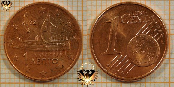 1 Euro-Cent, Griechenland, 2002, nominal © aukauf.de 