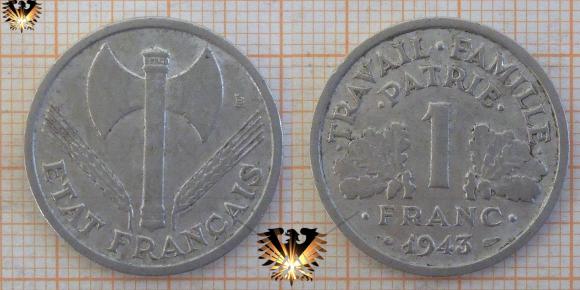 1 Franc 1943, Frankreich, Vichy 1940 - 1944   © aukauf.de 