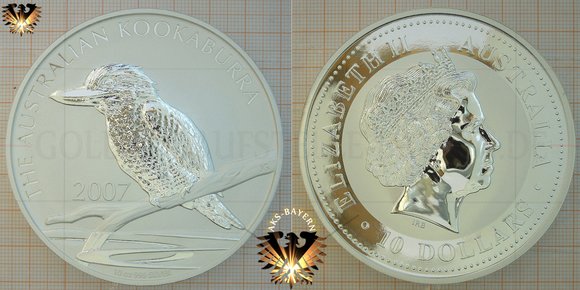 10 AUD, 10 Dollars, 2007, Australian Kookaburra, 10 oz. Silber © aukauf.de 
