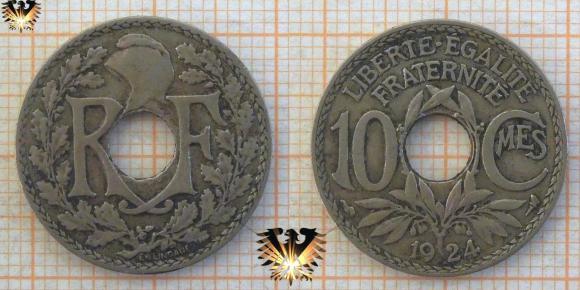 10 Centimes 1924, Frankreich, Lochmünze, RF, 3. Französische Republik   © aukauf.de 