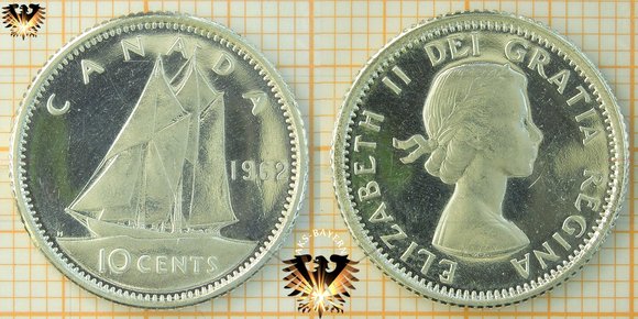 10 Cents, Canada, 1962, Elizabeth II, Schoner, 1953-1964 © aukauf.de 