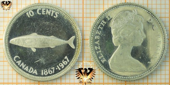 10 Cents, Canada, 1967, Elizabeth II, Makrele, 1867-1967 © aukauf.de 