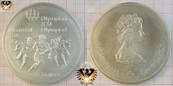10 Dollars, Canada, 1974, Elizabeth II, XXI Olympiad Montréal 1976, Series III, Lacross © aukauf.de 