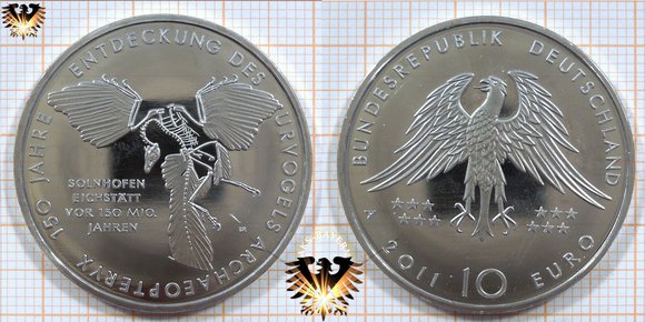 10 €, BRD, 2011 A, 625 Silber Archaeopteryx, Urzeitvogel © aukauf.de 