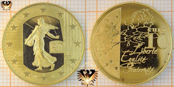 10 €, 10 Euro (Euros), Frankreich / France, 2003, Liberte Egalite Fraternite - Goldmünze