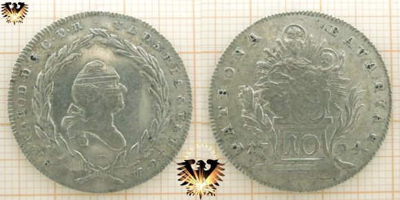 Conventions- Münze, 10 Kreuzer aus Bayern von 1794 - Karl Theodor - PATRONA BAVARIAE
